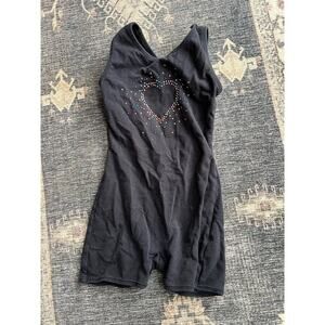 used GIRLS FREESTYLE DANSKIN BLACK LEOTARD BODYSUIT SIZE 4 5